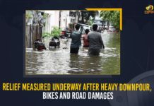 Relief Measured Underway After Heavy Downpour, Bikes And Road Damages Relief Measured Underway After Heavy Downpour, Bikes And Road Damages, heavy rains Hyderabad, heavy downpour affected vehicular traffic, Indian Meteorological Department, rainfall in Hyderabad, Telangana rainfall Update, Hyderabad Weather Department, IMD alert, cyclone Gulab, Hyderabad Weather Report, Hyderabad rainfall Prediction