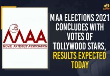 MAA Elections 2021 Concludes With Votes Of Tollywood Stars,Results Expected Today MAA Elections 2021 Concludes With Votes Of Tollywood Stars, MAA Elections Results Expected Today, Mango News, Latest Breaking News 2021, Tollywood Updates, MAA Elections 2021, Tollywood Stars, MAA Elections, Votes Of Tollywood Stars, MAA Elections 2021 Results, maa election results 2021, maa elections 2021 winners, tollywood maa elections 2021, MAA elections 2021 Updates, Manchu Vishnu Panel, MAA President, Movie Artistes Association Elections, Prakash Raj Panel, Maa Elections 2021 Panel
