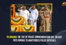 Telangana: On Eve Of Police Commemoration Day, CM KCR Pays Homage To Martyrsred Police Officials Chief Minister of Telangana, CM KCR pays homage to martyred police personnel, CM KCR Pays Homage To Martyrsred Police Officials, CM KCR pays homage to police martyrs, Home Minister of Telangana, KCR pays homage to martyrs at Gun Park, KCR Pays Homage To Martyrsred Police Officials, Mahmood Ali, Mango News, Police Commemoration Day, Police Department, Telangana, tribute to the police officials