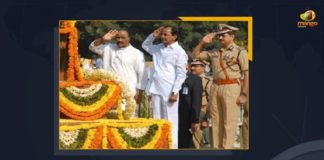 Chief Minister of Telangana, CM KCR pays homage to martyred police personnel, CM KCR Pays Homage To Martyrsred Police Officials, CM KCR pays homage to police martyrs, Home Minister of Telangana, KCR pays homage to martyrs at Gun Park, KCR Pays Homage To Martyrsred Police Officials, Mahmood Ali, Mango News, Police Commemoration Day, Police Department, Telangana, tribute to the police officials