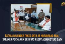 Big embarassment for speaker as Etela takes oath as MLA, BJP Leader Eatala Rajender, BJP Leader Eatala Rajender Speech, BJP Leader Eatala Rajender Takes Oath as MLA, BJP Leader Eatala Rajender Takes Oath as MLA Today, Eatala Rajender, Eatala Rajender News, Eatala Rajender Takes Oath as MLA, Ex-Minister Eatala Rajender takes oath as BJP MLA, Focus on assembly polls, Mango News, Pocharam Srinivas Reddy, Speaker Pocharam Srinivas Reddy