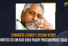 Chief Minister of Telangana, Congress Leader T Jeevan Reddy Writes To CM KCR Over Paddy Procurement Issue, Former Telangana minister and Congress Member of Legislative council, issue of Paddy procurement, Telangana Congress chief Revanth Reddy