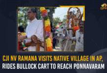 CJI NV Ramana Visits Native Village In AP, Rides Bullock Cart To Reach Ponnavaram Village Andhra Pradesh, CJI NV Ramana Takes Bullock Cart Ride To Visit His Native village, CJI NV Ramana to visit his native village Ponnavaram, CJI NV Ramana to Visit Native village, CJI NV Ramana to Visit Native village Ponnavaram, CJI NV Ramana Visits His Native Village Ponnavaram, CJI NV Ramana Visits His Native Village Ponnavaram Andhra pradesh, CJI NV Ramana Visits His Native Village Ponnavaram Andhrapradesh, CJI Ramana takes bullock cart ride during a visit to native village, Mango News, NV Ramana Visits His Native Village Ponnavaram, Ponnavaram