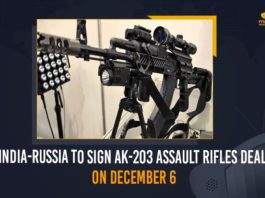 AK-203 Assault Rifles Deal, CCS takes up 5.1k-cr AK-203 deal, India clears AK-203 rifle deal with Russia, India Russia close to sealing AK-203 deal, India Russia to ink AK-203 assault rifles deal, India-Russia To Sign AK-203 Assault Rifles Deal, India-Russia To Sign AK-203 Assault Rifles Deal On December 6, India-Russia To Sign AK-203 Rifle Deal During Putin’s India Visit, Localisation plan for the production of AK-203 Assault Rifles, Mango News, President of Russia, Prime Minister Of India, Putin’s India Visit, Russian President Vladmir Putin