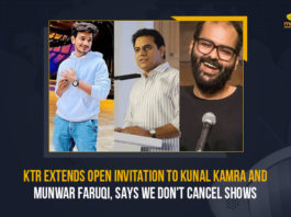 Comedians welcome at Hyderabad, Government in Karnataka, Karnataka Government, KTR, KTR extends Hyderabad invite to Munawar, KTR extends Hyderabad invite to Munawar Faruqui, KTR extends Hyderabad invite to Munawar Faruqui & Kunal Kamra, KTR Extends Open Invitation To Kunal Kamra, KTR Extends Open Invitation To Kunal Kamra And Munwar Faruqi, KTR Extends Open Invitation To Kunal Kamra And Munwar Faruqi Says We Don’t Cancel Shows, KTR Welcomes Munawar Faruqui & Kunal Kamra to Hyderabad, Kunal Kamra, Mango News, Munawar Faruqui, Technology and Urban Development Minister of Telangana