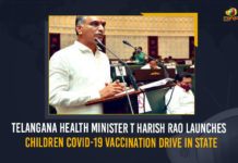 Telangana Health Minister T Harish Rao Launches Children COVID-19 Vaccination Drive In State Covid vax drive for 15 years to 18 years in Telangana, Harish Rao Launches Children COVID-19 Vaccination Drive, Harish Rao launches Covid vaccination drive for 15 to 18 years, Harish Rao launches Covid vax drive for 15 years to 18 years in Telangana, Harish Rao launches COVID-19 vaccine for children, Mango News, Minister Harish Rao launches vaccination drive for 15-18 age group, Telangana Health Minister, Telangana Health Minister launches COVID-19 vaccination, Telangana Health Minister T Harish Rao, Telangana Health Minister T Harish Rao Launches Children COVID-19 Vaccination Drive, Telangana Health Minister T Harish Rao Launches Children COVID-19 Vaccination Drive In State