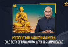 President Ram Nath Kovind Unveils Gold Deity Of Ramanujacharya In Shamshabad President Ram Nath Kovind Unveils Gold Deity Of Ramanujacharya In Shamshabad, Gold Deity Of Ramanujacharya In Shamshabad, Gold Deity Of Ramanujacharya, President Kovid's Visit To Hyderabad, President Ram Nath Kovind Unveils Gold Deity Of Ramanujacharya, Ram Nath Kovind's visit to Hyderabad, Ram Nath Kovind, President Ram Nath Kovind, President Ram Nath Kovind's Visit, Ramanujacharya Millennium, Ramanujacharya Millennial Celebrations, Ramanujacharya Millennial Celebrations In Muchintal, Ramanujacharya Millennial Celebrations In Telangana, Statue of Equality, Statue Of Equality Event, Statue Of Equality Event In Shamshabad, Statue Of Equality Event In Telangana, Statue Of Equality Event Latest News, Statue Of Equality Event Latest Updates, Statue Of Equality Event Live Updates, Sri Ramanuja Jeeyar Ashram in Muchintal, Sri Ramanuja Jeeyar Ashram, President of India, President of India Ram Nath Kovind, Mango News,