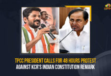 TPCC President Calls For 48 Hours Protest Against KCR's Indian Constitution Remark, Revanth Reddy Calls For 48 Hours Protest Against KCR's Indian Constitution Remark, TPCC President Revanth Reddy, TPCC President Revanth Reddy Calls For 48 Hours Protest, K Chandrashekar Rao the Chief Minister of Telangana, CM KCR, Telangana CM KCR, CM KCR created political spark in Telangana, political spark, political spark in Telangana, Telangana, Telangana Latest News, Telangana Latest Updates, Revanth Reddy even called for a protest against KCR, Telangana Pradesh Congress Committee, protest against KCR, Mango News, 48 Hours Protest Against KCR, TPCC President Revanth Reddy Calls For 48 Hours Protest Against KCR