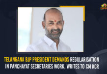 Telangana BJP President Demands Regularisation In Panchayat Secretaries Work Writes To CM KCR, Telangana BJP President, Telangana BJP President Writes To CM KCR, Telangana BJP President Demands Regularisation In Panchayat Secretaries Work, Regularisation In Panchayat Secretaries Work, Panchayat Secretaries Work, CM KCR, Bandi Sanjay Kumar the President of the Bharatiya Janata Party, Bandi Sanjay Kumar, President of the Bharatiya Janata Party, Chandrashekar Rao the Chief Minister of Telangana, Chandrashekar Rao, Chief Minister of Telangana, Telangana BJP President Writes To Chief Minister of Telangana, Bandi Sanjay Kumar Writes To Chief Minister of Telangana, Mango News,