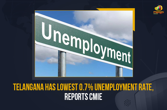 Telangana Has Lowest 0.7% Unemployment Rate Reports CMIE, Telangana reported lowest unemployment rate compared to other Indian states and union territories, Telangana Has Lowest 0.7% Unemployment Rate, 0.7% Unemployment Rate In Telangana, Centre for Monitoring Indian Economy, Centre for Monitoring Indian Economy Says Telangana Has Lowest Unemployment Rate, Telangana Unemployment Rate, Telangana Unemployment Rate Latest News, Telangana Unemployment Rate Latest Updates, unemployment rate in India, overall unemployment rate in India fell to 6.57%, Telangana, Telangana Latest News, Telangana Latest Updates, CMIE, Mango News, union territories, Telangana State reported lowest unemployment rate, Centre for Monitoring Indian Economy Says Telangana Has 0.7% Unemployment Rate,