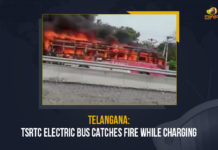 Telangana TSRTC Electric Bus Catches Fire While Charging, Telangana, TSRTC Electric Bus Catches Fire While Charging, Electric Bus Catches Fire While Charging, Electric Bus Catches Fire While Charging In Telangana, An electric bus of the Telangana State Road Transport Corporation went up in flames in Secunderabad, Telangana State Road Transport Corporation, electric bus, TSRTC, TSRTC Electric Bus, Telangana Latest News, Telangana Latest Updates, TSRTC Electric Bus Catches Fire, Mango News,
