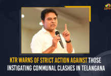 KTR Warns Of Strict Action Against Those Instigating Communal Clashes In Telangana KTR Warns Of Strict Action Against Those Instigating Communal Clashes In Telangana, Minister KTR Warns Of Strict Action Against Those Instigating Communal Clashes In Telangana, Communal Clashes In Telangana, political forces, TRS Working President warned political forces of stringent action Against Those Instigating Communal Clashes In Telangana, TRS Working President KTR warned political forces of stringent action, TRS Working President KTR Warns Of Strict Action, TRS Working President warned political forces of stringent action if they instigate people on religious lines, TRS Working President warned political forces of provoking communal clashes in Telangana, Minister KTR Says There will be no bias when it comes to developing the older parts of Hyderabad, Minister KTR came during the laying foundation stone event for the renovation of Sardar Mahal near Charminar, KTR Laid the foundation for a new police station building at Kalapather, Minister KTR Says rejuvenation of Mir Alam Mandi and the development of Murgi Chowk, Working President of the Telangana Rashtra Samithi, Telangana Rashtra Samithi Working President, TRS Working President KTR, Telangana Minister KTR, KT Rama Rao, Minister of Municipal Administration and Urban Development of Telangana, KT Rama Rao Minister of Municipal Administration and Urban Development of Telangana, KT Rama Rao Information Technology Minister, KT Rama Rao MA&UD Minister of Telangana, Mango News,