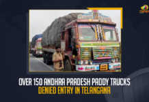 Over 150 Andhra Pradesh Paddy Trucks Denied Entry In Telangana, State Government officially made it clear that paddy being brought from Andhra Pradesh would not be procured in Telangana, Paddy Trucks Denied Entry In Telangana, 150 Paddy Trucks Denied Entry In Telangana, Andhra Pradesh Paddy Trucks, 150 Paddy Trucks, AP Paddy Trucks, Paddy Trucks, officials have made it clear that paddy being brought from Andhra Pradesh will not be procured in Telangana, Over 150 Paddy trucks from Andhra Pradesh denied entry into Telangana, AP Paddy trucks stopped at AP-Telangana border, AP-Telangana border, Over 150 Andhra Pradesh Paddy trucks stopped at AP-Telangana border, AP Paddy trucks News, AP Paddy trucks Latest News, AP Paddy trucks Latest Updates, AP Paddy trucks Live Updates, Telangana bars entry of Over 150 Andhra Pradesh Paddy Trucks, Mango News,
