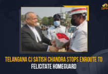 Telangana CJ Satish Chandra Stops Enroute To Felicitate Homeguard, Telangana CJ Satish Chandra, In a heart-warming gesture, Telangana high court Chief Justice Satish Chandra Sharma on Friday stopped enroute to the court and felicitated a homeguard, heart-warming gesture From Telangana CJ Satish Chandra, CJ Satish Chandra, Telangana High Court, Telangana high court Chief Justice Satish Chandra, High Court of Telangana, Satish Chandra, Homeguard, Telangana CJ Satish Chandra To Felicitate Homeguard, Telangana CJ stops enroute to felicitate homeguard, Mango News,