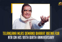 Telangana MLAs Demand Bharat Ratna For NTR On His 99th Birth Anniversary, Telangana MLAs Demand Bharat Ratna For NTR, Bharat Ratna For NTR, Telangana Government demanded the Bharat Ratna for NTR, Telangana Rashtra Samithi Ministers and MLAs asked the Central Government to give the Bharat Ratna for NTR, TRS Ministers and MLAs asked the Central Government to give the Bharat Ratna for NTR, Andhra Pradesh and Telangana celebrated the birth anniversary of NT Rama Rao, birth anniversary of NT Rama Rao, Andhra Pradesh celebrated the birth anniversary of NT Rama Rao, Telangana celebrated the birth anniversary of NT Rama Rao, two Telugu states, 99th birth anniversary of later NT Rama Rao, NT Rama Rao 99th birth anniversary, Mango News,