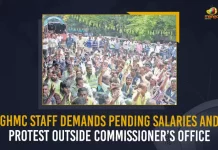 GHMC Staff Demands Pending Salaries And Protest Outside Commissioner’s Office, GHMC Staff Protest Outside Commissioner’s Office, GHMC Staff Demands Pending Salaries Outside Commissioner’s Office, Commissioner’s Office, GHMC Staff Protest, GHMC Staff Demands Pending Salaries, GHMC Staff, Greater Hyderabad Municipal Corporation Employees Union and sanitation workers protested outside the commissioner's office, GHMC Employees Union and sanitation workers protested outside the commissioner's office, sanitation workers protested outside the commissioner's office, GHMC Employees Union protested outside the commissioner's office, Greater Hyderabad Municipal Corporation Employees, Greater Hyderabad Municipal Corporation, sanitation workers protest, GHMC Staff Protest News, GHMC Staff Protest Latest News, GHMC Staff Protest Latest Updates, GHMC Staff Protest Live Updates, Mango News,