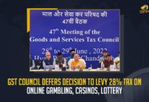 GST Council Defers Decision To Levy 28% Tax On Online Gambling Casinos Lottery, GST Council Defers Decision To Levy 28% Tax On Lottery, GST Council Defers Decision To Levy 28% Tax On Online Gambling, GST Council Defers Decision To Levy 28% Tax On Casinos, 28% Tax On Casinos, 28% Tax On Online Gambling, 28% Tax On Lottery, two day Goods and Service Tax Council meeting concluded on the 29th of June, two day GST Council meeting concluded on the 29th of June, GST Council meeting, Goods and Service Tax Council meeting, 47th GST Council Meeting was headed by Nirmala Sitharaman Finance Minister of India, Nirmala Sitharaman Finance Minister of India, Finance Minister of India, Nirmala Sitharaman, Finance Minister Nirmala Sitharaman, Nirmala Sithraman announced that the proposal to levy 28% GST on online gaming And horse racing and the lottery, Union Finance Minister Nirmala Sitharaman, 47th GST Council Meeting News, 47th GST Council Meeting Latest News, 47th GST Council Meeting Latest Updates, 47th GST Council Meeting Live Updates, Mango News,