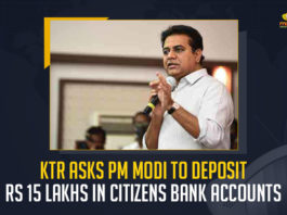 KTR Asks PM Modi To Deposit Rs 15 Lakhs In Citizens Bank Accounts, Minister KTR Asks PM Modi To Deposit Rs 15 Lakhs In Citizens Bank Accounts, Telangana Minister KTR Asks PM Modi To Deposit Rs 15 Lakhs In Citizens Bank Accounts, KT Rama Rao Asks PM Modi To Deposit Rs 15 Lakhs In Citizens Bank Accounts, PM Modi To Deposit Rs 15 Lakhs In Citizens Bank Accounts, Modi To Deposit Rs 15 Lakhs In Citizens Bank Accounts, 15 Lakhs In Citizens Bank Accounts, Citizens Bank Accounts, KTR reminded Prime Minister of India about his commitments of money deposit, commitments of money deposit, commitment to money deposits, PM Modi money deposits commitment News, PM Modi money deposits commitment Latest News, PM Modi money deposits commitment Latest Updates, PM Modi money deposits commitment Live Updates, Mango News,