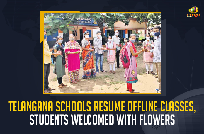 Telangana Schools Resume Offline Classes Students Welcomed With Flowers, Students Welcomed With Flowers, Telangana Schools Resume Offline Classes, Telangana All Govt and Private Schools are Reopening From Today For The Academic Year of 2022-23, State government has decided to open schools from Monday for the academic year 2022-23, Ruling out extension of summer break, Telangana All Govt Schools are Reopening From Today For The Academic Year of 2022-23, Telangana All Private Schools are Reopening From Today For The Academic Year of 2022-23, Academic Year of 2022-23, Telangana All Govt and Private Schools are Reopening From Today, Telangana All Govt Schools are Reopening From Today, Telangana All Private Schools are Reopening From Today, Govt Schools, Private Schools, Telangana All Schools to reopen from Monday, Schools under all the managements are set to reopen for the academic year 2022-23, Telangana Schools Reopen News, Telangana Schools Reopen Latest News, Telangana Schools Reopen Latest Updates, Telangana Schools Reopen Live Updates, TS Schools Resume Offline Classes, Offline Classes, Mango News,