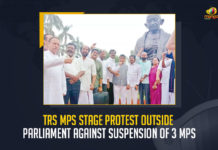 TRS MPs Stage Protest Outside Parliament Against Suspension Of 3 MPs,TRS MPs Stage Protest Against Suspension Of 3 MPs,TRS MPs Stage Protest Outside Parliament,TRS MPs Protest,TRS MPs intensified their protest in the Parliament,Suspended MPs have decided to take up a 48-hour protest at the Mahatma Gandhi statue in Parliament,TRS MPs Protest at the Mahatma Gandhi statue in Parliament,Parliament Mahatma Gandhi statue,suspension of three Rajya Sabha members,TRS MPs Protest News,TRS MPs Protest Latest News,TRS MPs Protest Latest Updates,TRS MPs Protest Live Updates,Mango News,