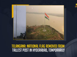 Telangana National Flag Removed From Tallest Post In Hyderabad Temporarily, Temporarily National Flag Removed From Tallest Post In Hyderabad, National Flag Removed From Tallest Post In Hyderabad, Telangana National Flag Removed From Tallest Post In Hyderabad, National Flag Removed From Tallest Post, Telangana National Flag Removed, authorities temporarily have taken down the national flag from the tallest flag post in the heart of the city, removal of the national flag was in view of the strong winds and heavy rainfall in the City, Meteorological (MeT) department forecasted strong gusty winds, MeT forecasted strong gusty winds, MeT office has forecast moderate rainfall coupled with strong gusty winds across the city for the next 12 hours, Arvind Kumar Special Chief Secretary of the Urban development, Special Chief Secretary of the Urban development, National Flag Removed, National Flag Removed In Telangana News, National Flag Removed In Telangana Latest News, National Flag Removed In Telangana Latest Updates, National Flag Removed In Telangana Live Updates, Mango News,