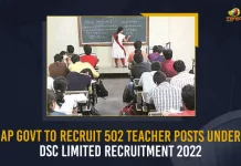 AP Govt To Recruit 502 Teacher Posts Under DSC Limited Recruitment 2022, AP Govt Released Notification For The Limited Recruitment of 502 Teacher Posts, Notification For The Limited Recruitment of 502 Teacher Posts, Recruitment of 502 Teacher Posts, 502 Teacher Posts, Recruitment of Teachers, AP Govt Released Notification, AP School Education Department has released a notification for the recruitment of DSC Limited with 502 teacher posts, Andhra Pradesh School Education Department, DSC Limited teacher posts, AP Teacher Recruitment News, AP Teacher Recruitment Latest News And Updates, AP Teacher Recruitment Live Updates, Mango News,