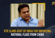 KTR Slams Govt Of India For Importing National Flags From China, Telangana Minister KTR Slams Govt Of India For Importing National Flags From China, Minister KTR Slams Govt Of India For Importing National Flags From China, Importing National Flags From China, Minister KTR Slams Govt Of India, TRS Working President lashed out at the Central Government, Telangana Minister KTR lashed out at the Central Government, Central Government unable to produce national flags for the 75th Independence Day celebrations in India, national flags for the 75th Independence Day celebrations in India, 75th Independence Day celebrations, 75th Independence Day celebrations News, 75th Independence Day celebrations Latest News, 75th Independence Day celebrations Latest Updates, 75th Independence Day celebrations Live Updates, Working President of the Telangana Rashtra Samithi, Telangana Rashtra Samithi Working President, TRS Working President KTR, Telangana Minister KTR, KT Rama Rao, Minister KTR, Minister of Municipal Administration and Urban Development of Telangana, KT Rama Rao Minister of Municipal Administration and Urban Development of Telangana, KT Rama Rao Information Technology Minister, KT Rama Rao MA&UD Minister of Telangana, Mango News,