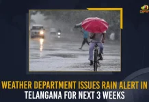 Weather Department Issues Rain Alert In Telangana For Next 3 Weeks, Weather Department Issues Rain Alert In TS For Next 3 Weeks, Rain Alert In Telangana For Next 3 Weeks, Weather Department Issues Rain Alert In Telangana, Rain Alert In Telangana, Weather Department, Weather Department of Hyderabad issued rain alert for Telangana, Hyderabad Weather Department, Weather Department of Hyderabad, moderate to heavy rains are falling across the state due to the active movement of southwest monsoons, active movement of southwest monsoons, Heavy Rains In Telangana News, Heavy Rains In Telangana Latest News, Heavy Rains In Telangana Latest Updates, Heavy Rains In Telangana Live Updates, Mango News,