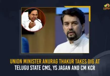 Union Minister Anurag Thakur Takes Dig At Telugu State CMs YS Jagan And CM KCR YS Jagan And CM KCR, Union Minister Anurag Thakur Takes Dig At Telugu State CMs, Telugu State CMs, Union Minister Anurag Thakur, Minister Anurag Thakur, Anurag Thakur, AP CM YS Jagan Mohan Reddy, Telangana CM KCR, Anurag Thakur Union Minister for Information and Broadcasting, Anurag Thakur public rally News, Anurag Thakur public rally Latest News And Updates, Anurag Thakur public rally Live Updates, Mango News,