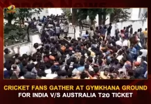 Cricket Fans Gather At Gymkhana Ground For India V/S Australia T20I Ticket, Cricket Fans Gather At Gymkhana, India VS Australia T20I Ticket, Tickets on sale today at Gymkhana, 3rd T20 between India and Australia, Ind Vs Aus T20 on 25th Sep, T20 at Uppal Stadium, India vs Australia T20 Series, India vs Australia T20, Ind vs Aus T20 Series Third T20 Match, Ind vs Aus Match, Ind vs Aus Match Uppal Stadium, Mango News, Mango News Telugu, India vs Australia T20 Series , India vs Australia T20 Match, Indian Captain Rohit Sharma, Australia Captain Aaaron Finch, India Vs Australia Live Updates, India Vs Australia Match Live Scores