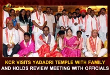 KCR Visits Yadadri Temple With Family And Holds Review Meeting With Officials, KCR Visits Yadadri Temple, CM KCR On Temple Tour, CM KCR Yadadri Visit, Mango News, Mango News Telugu, KCR To Donate Gold At Yadadri, CM KCR Visits Yadadri Temple, CM KCR Tomorrow Schedule 2022, Yadagirigutta Temple Timings, CM KCR LIVE, KCR Visits Yadadri Temple, Yadadri Temple Latest News And Live Updates, KCR Latest News And Updates, Telangna CM KCR