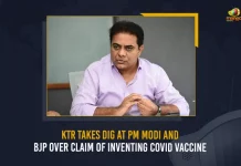 KTR Takes Dig At PM Modi And BJP Over Claim Of Inventing COVID Vaccine, KTR Takes Dig At PM Modi, KTR Comments on PM Modi, KTR on PM Modi And BJP Over COVID Vaccine, Mango News, Mango News Telugu, COVID-19 Vaccine, Carona Live Updates, Covid19 News And Latest Updates, Covid19 Vaccine, Booster Dose, BJP Elections, Telangana Elections, Munugode By-Poll Elections, Munugode BJP Vs TRS, Telangana Election News And Updates