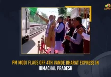 PM Modi Flags Off 4th Vande Bharat Express In Himachal Pradesh, PM Modi Flagged off Inaugural Run, New Vande Bharat Express from Amb Andaura Una to New Delhi, New Vande Bharat Express, Vande Bharat Express from Amb Andaura Una to New Delhi, Mango News, Mango News Telugu, Mumbai-Gandhinagar, PM Modi To Launch Vande Bharat Express, PM Modi To Launch Vande Bharat Express Soon, IRCTC, Indian Railway Catering and Tourism Corporation, Indian Railway, Indian Railway Latest News And Updates, PM Narendra Modi