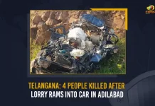 Telangana 4 People Killed After Lorry Rams Into Car In Adilabad, Telangana Tragic Accident,4 Killed In Tragic Accident In Telangana, Tragic Accident In Telangana Kills , 4 Killed In Road Accident Telangana, 1 Killed In Road Accident , Mango News, Mango News Telugu, 1 Killed After Bike Crashes, 1 Killed In Road Accident, Tragic Accident In Telangana Today, Tragic Accident In Telangana , Telangana Accident , Telangana Latest News And Updates
