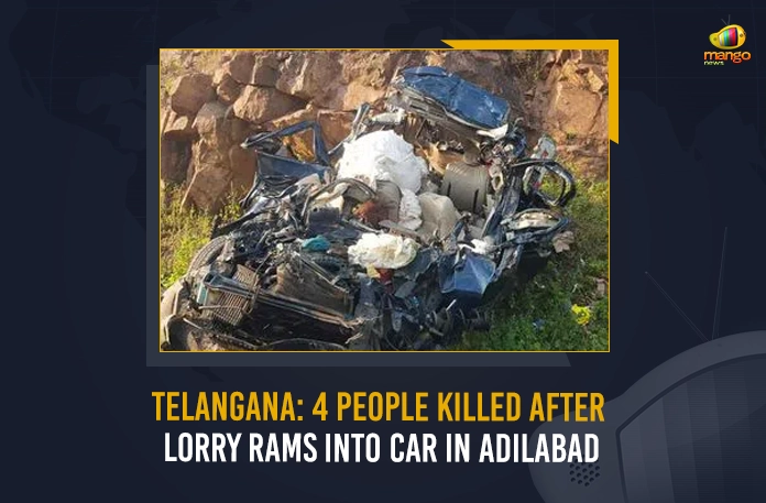 Telangana 4 People Killed After Lorry Rams Into Car In Adilabad Telangana 4 People Killed After Lorry Rams Into Car In Adilabad, Telangana Tragic Accident,4 Killed In Tragic Accident In Telangana, Tragic Accident In Telangana Kills , 4 Killed In Road Accident Telangana, 1 Killed In Road Accident , Mango News, Mango News Telugu, 1 Killed After Bike Crashes, 1 Killed In Road Accident, Tragic Accident In Telangana Today, Tragic Accident In Telangana , Telangana Accident , Telangana Latest News And Updates