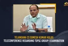 Telangana CS Somesh Kumar Holds Teleconference Regarding TSPSC Group I Examination, CS Somesh Kumar on Arrangements of Group-1 , DGP Mahender Reddy Teleconference on Arrangements for Group-1, Mango News, Mango News Telugu, CS Somesh Kumar Evaluations For Group-1, Telangana CS Somesh Kumar, Telangana DGP Mahender Reddy, Biometric System in Group-I Prelims, Group-1 Preliminary Exam, Group-1 Preliminary Exam Timings, Group-1 Preliminary Exam Date, Arrangements for Group-1 Preliminary Exam,