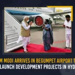 PM Modi Arrives In Begumpet Airport To Launch Development Projects In Hyd, PM Modi Addressed in Public Meeting at Begumpet Airport, PM Modi at Begumpet Airport, PM Modi Reaches Hyderabad, Development Projects In Hyd, Begumpet Airport Public Meeting, PM Modi Telangana Tour Schedule, PM Modi Telangana Tour, PM Modi at Telangana, PM Modi Telangana Visit, PM Modi in Telangana, Prime Minister Narendra Modi, Narendra Modi, Begumpet Airport, PM Narendra Modi in Telangana, PM Modi Telangana Tour News, PM Modi Telangana Tour Latest News And Updates, PM Modi Telangana Tour Live Updates, Mango News