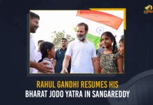 Rahul Gandhi Resumes His Bharat Jodo Yatra In Sangareddy,rahul gandhi bharat jodo yatra, congress bharat jodo yatra,bharat jodo yatra, mango news,mango news telugu, priyanka gandhi, rahul gandhi, Rahul Gandhi Addresses Corner Meeting, Rahul Gandhi Bharat Jodo Yatra, Rahul Gandhi Congress Bharat Jodo Yatra, Rahul Gandhi Latest News And Updates, Rahul Gandhi Launches Congress Bharat Jodo Yatra, Rahul Gandhi Meeting in Necklace Road, Rajiv Gandhi, Sonia Gandhi, Telangana Bharat Jodo Yatra