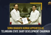 Soma Bharath Kumar Appointed As Telangana State Dairy Development Chairman,Soma Bharath Kumar,Telangana State Dairy Development,Dairy Development Chairman Soma Bharath Kumar,Mango News,Mango News Telugu,Telangana State Dairy Development Chairman,Soma Bharath Kumar,Telangana CM KCR, KTR, Kalavakuntla Kavitha, Telanagana TRS,K Chandra Shekar Rao,Kalavakuntla Taraka Rama Rao,TRS Latest News And Updates, Bharat Rashtra Samithi
