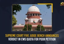 Supreme Court Five Judge Bench Announces Verdict In EWS Quota For Poor Petition,Supreme Court Five Judge Bench,Supreme Court Five Judge ,Supreme Court,Mango News,Mango News Telugu,Supreme Court Latest News And Updates,Supreme Court India,Indian Supreme Court,Supreme Court Latest News And Updates, EWS India, India EWS,EWS Quota For Poor Petition,EWS Quota For Poor,EWS Quota