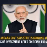 Telangana Govt Says State Is Growing With Crores Of Investment After Criticism From Modi,Telangana Govt State,Growing With Crores Of Investment,Criticism From Modi,Mango News,Mango News Telugu,Telangana Latest News And Updates, PM Modi Latest News And Updates, Indian PM Narendra Modi,Prime Minister Modi,Indian Prime Minister Modu, Indian PM Modi, Modi Latest News And Updates