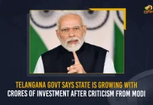 Telangana Govt Says State Is Growing With Crores Of Investment After Criticism From Modi,Telangana Govt State,Growing With Crores Of Investment,Criticism From Modi,Mango News,Mango News Telugu,Telangana Latest News And Updates, PM Modi Latest News And Updates, Indian PM Narendra Modi,Prime Minister Modi,Indian Prime Minister Modu, Indian PM Modi, Modi Latest News And Updates