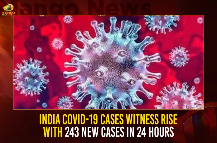 India COVID-19 Cases Witness Rise With 243 New Cases In 24 Hours India COVID-19 Cases Witness Rise With 243 New Cases In 24 Hours,5 Covid Deaths,Covid Last 24 Hours, 243 People Tested Positive,Coronavirus In India,Mango News,Mango News Telugu,Covid In India,Covid,Covid-19 India,Covid-19 Latest News And Updates,Covid-19 Updates,Covid India,India Covid,Covid News And Live Updates,Carona News,Carona Updates,Carona Updates,Cowaxin,Covid Vaccine,Covid Vaccine Updates And News,Covid Live