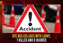 RTC Bus Collides With Lorry, 1 Killed And 8 Injured RTC Bus Collides With Lorry 1 Killed And 8 Injured,RTC Bus Collides With Lorry, 1 Killed And 8 Injured,TSRTC Super Luxury Buses Today,Telangana Transport Minister Puvvada Ajay, 50 New TSRTC Super Luxury Buses,TSRTC Super Luxury Buses,Mango News,TSRTC Latest News and Updates,CM KCR News And Live Updates, Telangna Congress Party, Telangna BJP Party, YSRTP,TRS Party, BRS Party, Telangana Latest News And Updates,Telangana Politics, Telangana Political News And Updates