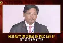 Meghalaya CM Conrad CM Takes Oath Of Office For 2nd Term,Meghalaya CM Conrad,CM Takes Oath Of Office For 2nd Term,Conrad Sangma took oath as the CM,Mango News,NPP chief Conrad Sangma takes oath,CM for second term,CM for 2nd consecutive term,Meghalaya Latest News and Updates,Meghalaya CM Latest Updates,Meghalaya Assembly Election Results 2023,CM Conrad Live News
