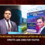 KTR Returns To Hyderabad After His US Tour Creates 4600 Jobs For Youths,KTR Returns To Hyderabad,KTR Returns After His US Tour,KTR US Tour Creates 4600 Jobs,KTR US Tour Creates Jobs For Youths,Mango News,Grand Welcome to KTR,KTR US Tour,Minister KTR US Tour,KTR News,Ktr Wraps Up US,Telangana Bags More Investment,BRS Party, Telangana Latest News And Updates,Telangana News Today,KTR Latest News,KTR Latest Updates,Hyderabad 4600 Jobs For Youths,KTR US Tour Latest News and Updates