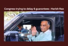 Congress trying to delay 6 guarantees Harish Rao,Congress trying to delay,delay 6 guarantees,Harish Rao on Congress guarantees,BRS, Harish Rao, Telangana, KCR, KTR, Kavitha, Siddipet,Mango News,Six guarantees made by the Congress,Harish Rao wants 6 guarantees rules,Implement 6g In 100 Days,Congress 6 guarantees Latest News,Congress 6 guarantees Latest Updates,Harish Rao Latest News,Harish Rao Latest Updates,Congress guarantees Live Updates