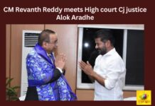 CM Revanth Reddy meets High court CJ Justice Alok Aradhe,CM Revanth Reddy meets High court,High court CJ Justice Alok Aradhe,CM Revanth Reddy, Telangana, CMO, Congress, Pragathi Bhavan,Mango News,CM Revanth Reddy Latest News,Justice Alok Aradhe Latest News,High court CJ Justice Alok Aradhe News Updates,Telangana Latest News And Updates,Telangana Politics, Telangana Political News And Updates