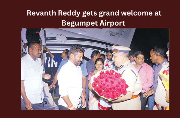 Revanth Reddy gets grand welcome at airport,Revanth Reddy gets grand welcome,grand welcome at airport,Revanth Reddy at airport,Breaking news, latest political breaking news, mango news, Most Popular, Regional, Telangana, Telangana Elections,Revanth Reddy Latest News,Revanth Reddy Latest Updates,Revanth Reddy Live News,Telangana Latest News And Updates,Telangana Politics, Telangana Political News And Updates