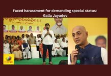 Harassment, special status, Galla Jayadev, Faced harassment for demanding special status Galla Jayadev, Jayadev Galla, Amararaja, TDP, Guntur MP, Nara Lokesh, Andhra Pradesh, Andhra Pradesh News Updates, AP Political News, AP Politics, AP Elections, Mango News